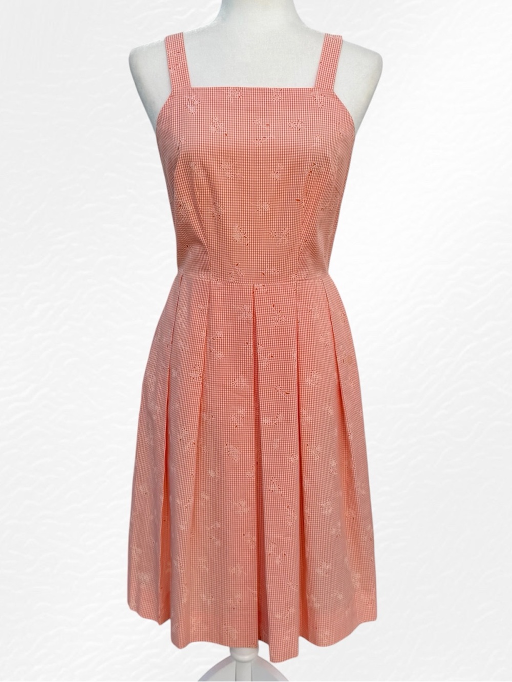 Saks Fifth Ave Orange & White Gingham Coquette Milkmaid Knee Length Sun Dress, 4